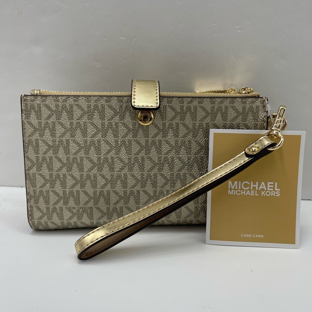 MICHAEL KORS JST Lg Double Zip Signature Logo Wristlet Wallet Phon
Pale Gold
NWT - Picture 4 of 16